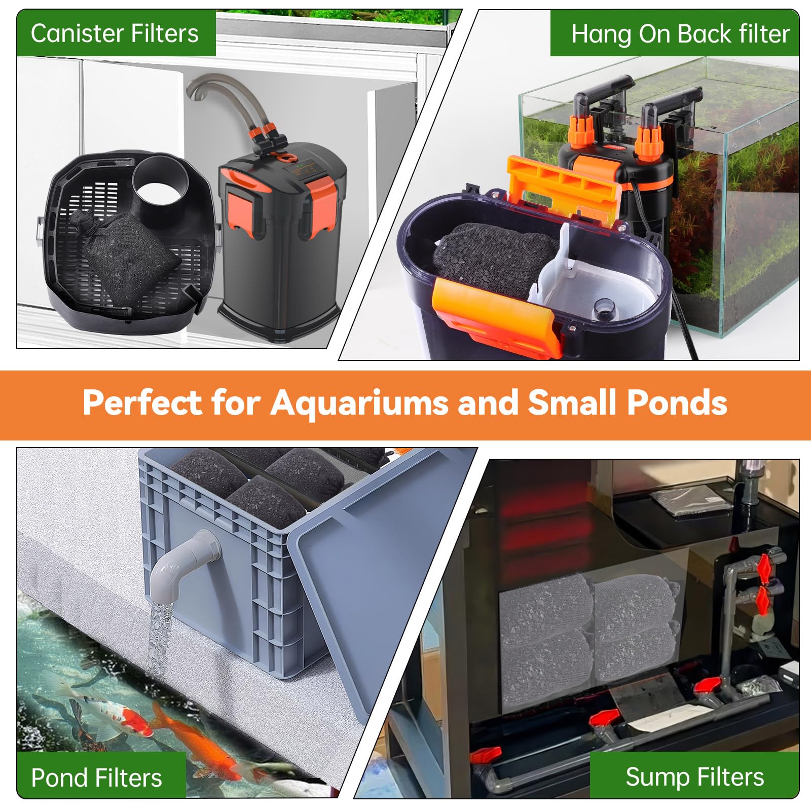 hygger Medios filtrantes de carbón para acuario, carbón activado de cáscara de coco natural de alta calidad para agua dulce y salada, carbón para tanque de peces, carbón de purificación de agua (44
