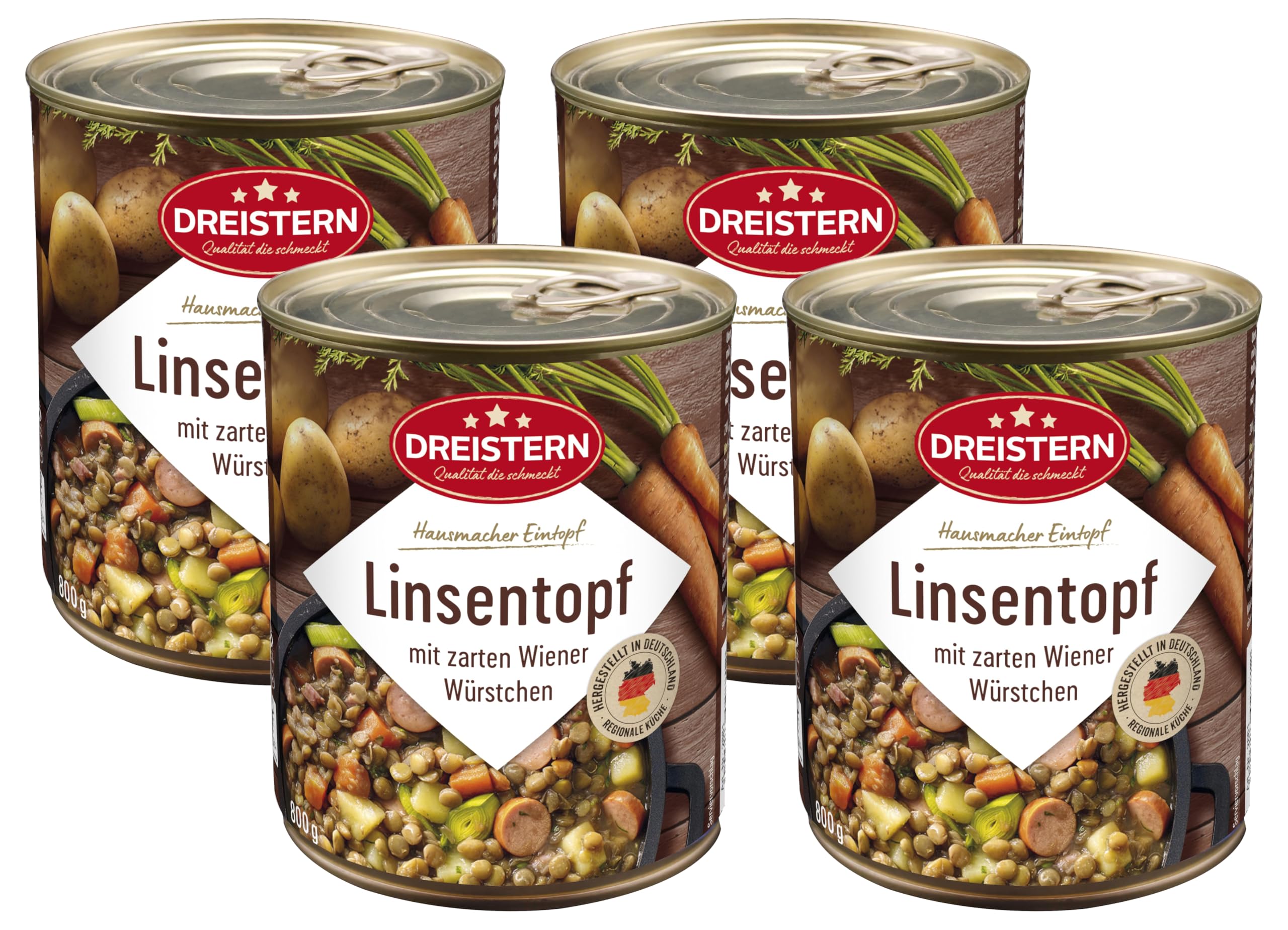 DREISTERN Linseneintopf mit Wiener Würstchen 800g (Packung mit 4)