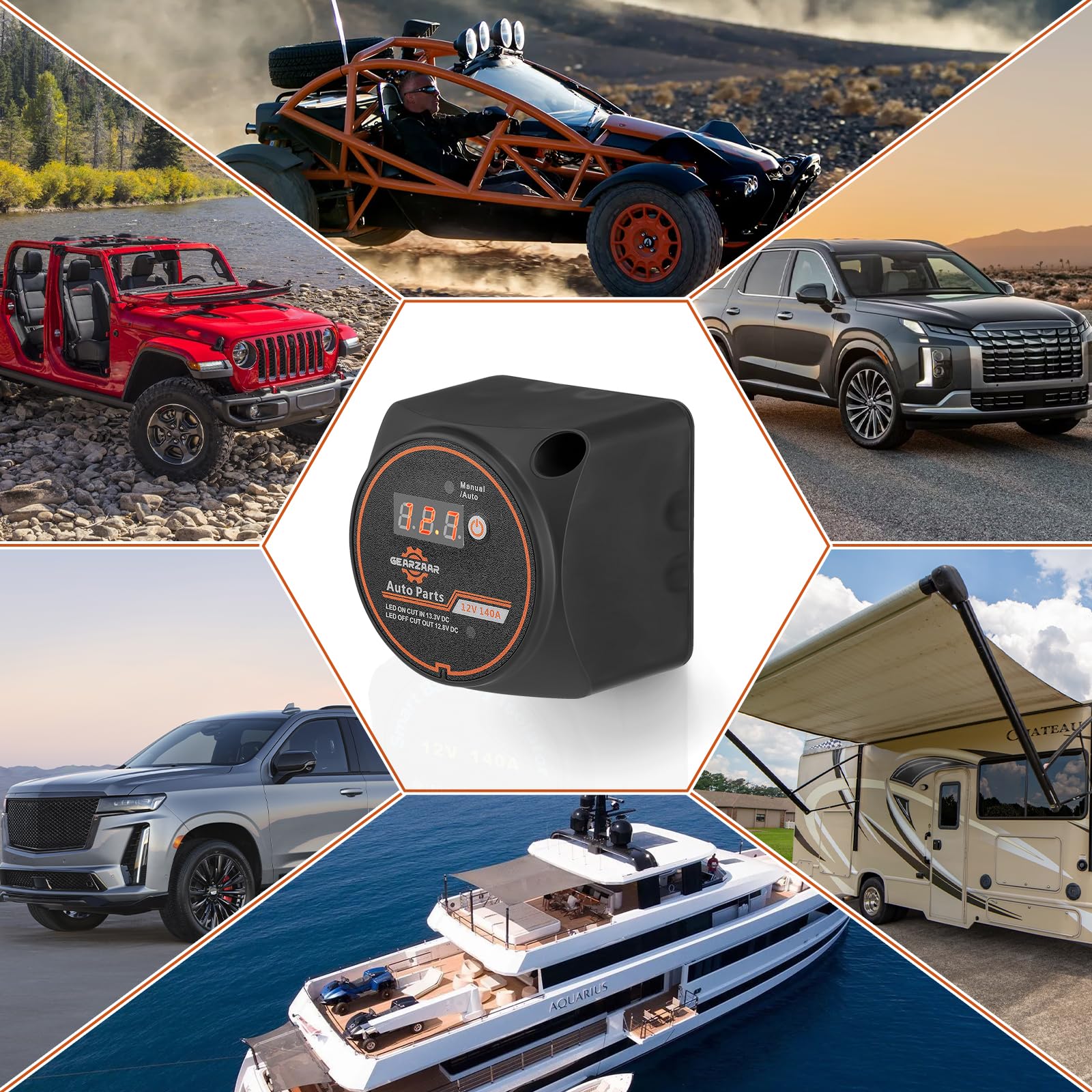 GEARMONSTER 12V/140A BSR vollautomatisches Batterie Trennrelais mit LCD Display, KFZ Camper Laderelais, Spannungsempfindliches Relais VSR Dual Battery Isolator für Auto, Wohnmobil, Boot