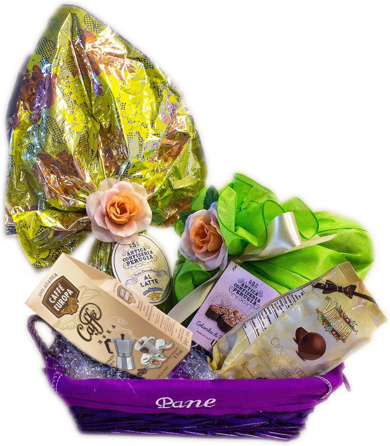 Hampers & Gourmet Easter Gifts - Milk Chocolate Egg, Italian Patisserie and Ground roasted Coffee - Cesto di Pasqua