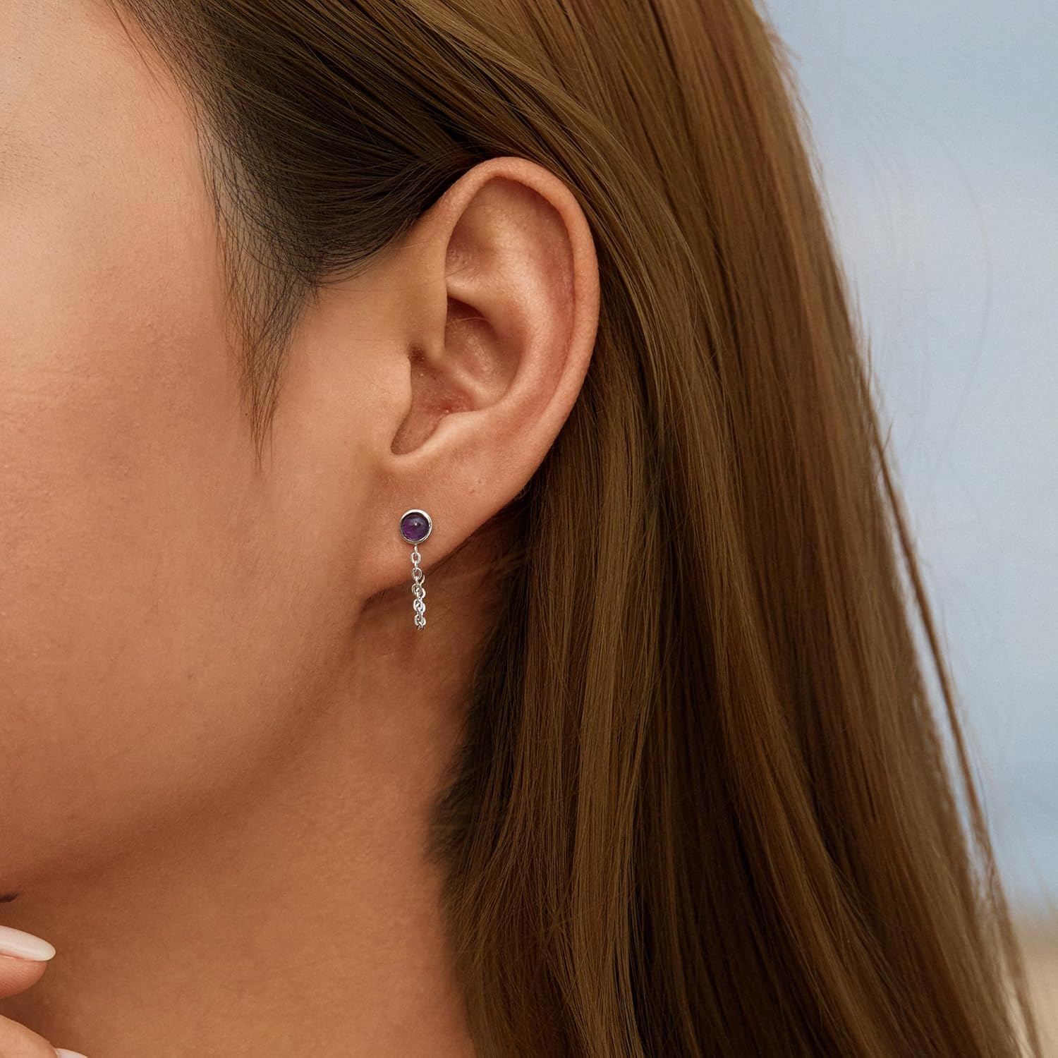 CHIC & ARTSY 925 Sterling Silver Bar,CZ,Ball,Chain Stud Earrings Created Opal,Moonstone,Turquoise Chain Earrings for Women