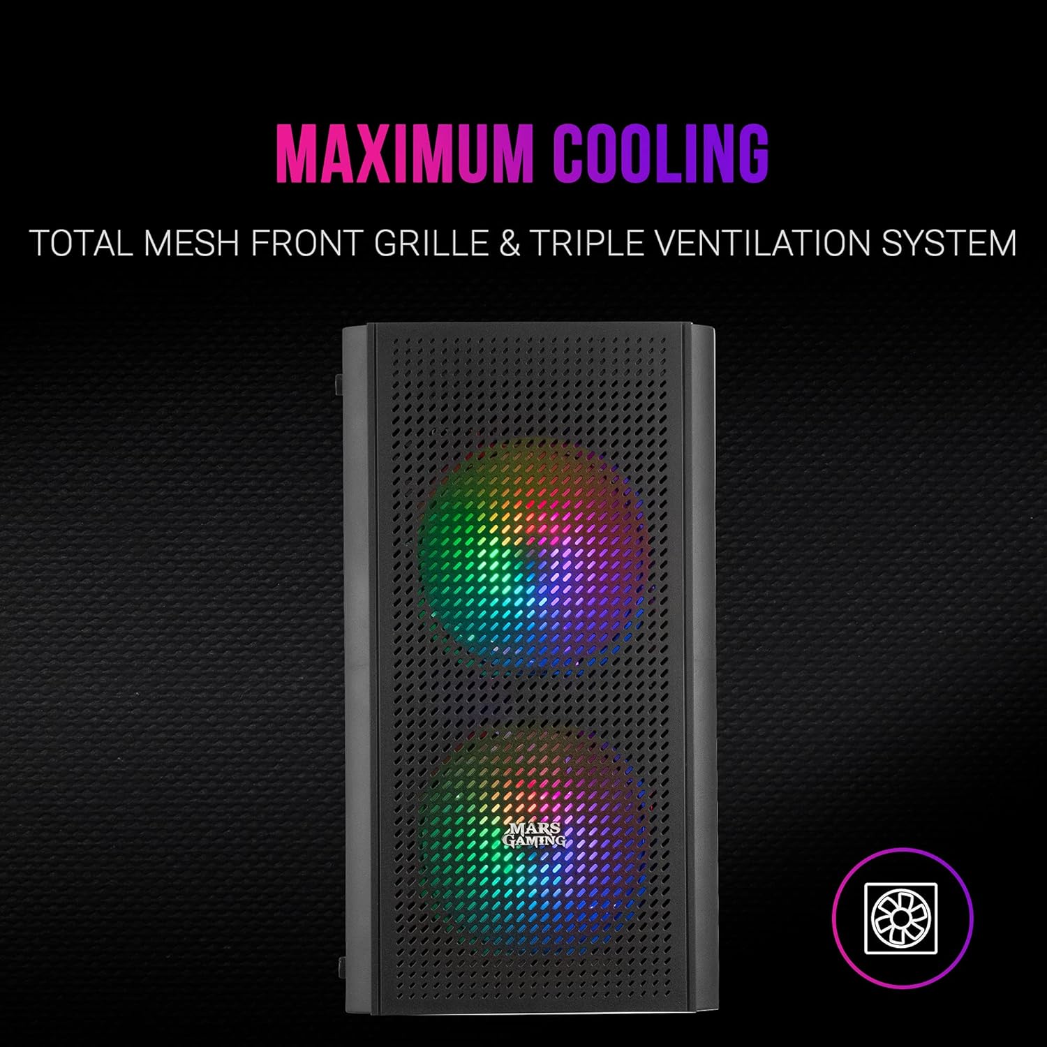 MARSGAMING MC300 Black, Micro ATX PC Case, Tempered Glass, Front MESH, 3xFRGB Fans