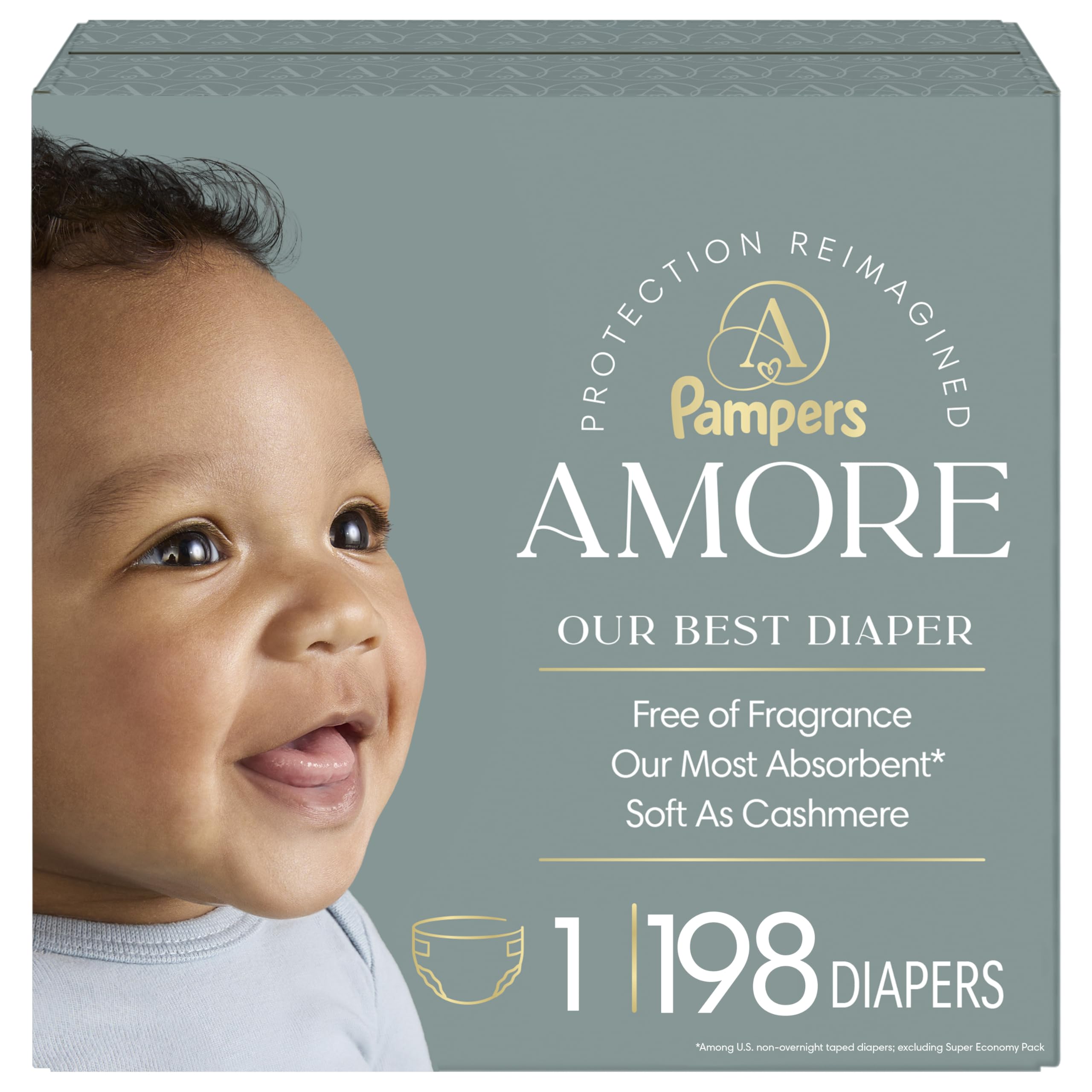 Pampers Amore, Size 1 (8-14 lbs), 198 Count, Our Best Diaper – Hypoallergenic & Fragrance…