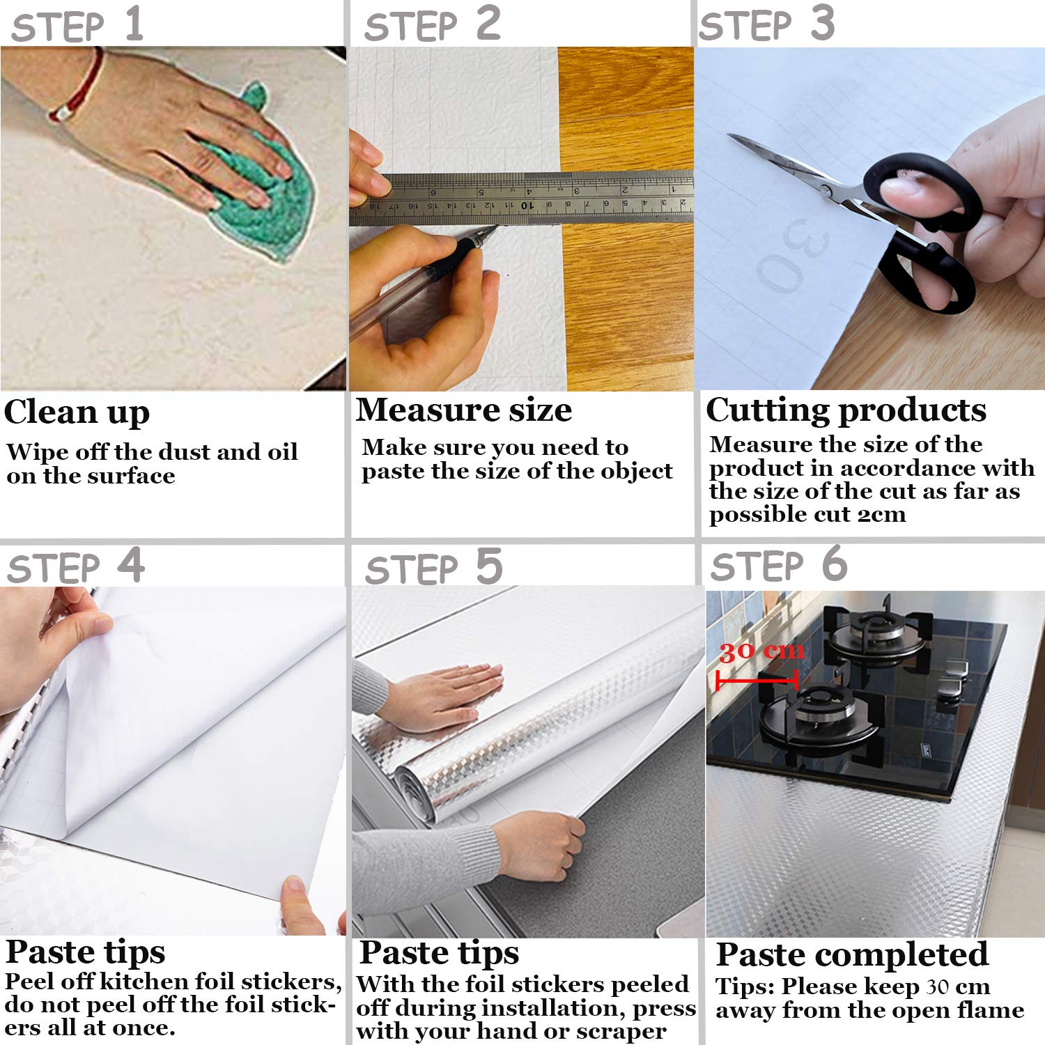 TANCUDER Papier d'Aluminium Autocollant Cuisine Anti Graisse Aluminium Papier Adhesif 40CM*3M