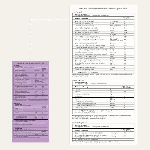 Miniatura 6 de Perelel Paquete prenatal del segundo trimestre, multivitamínico con magnesio, Omega 3, hierro y calcio, apoyo nutricional para el bienestar del