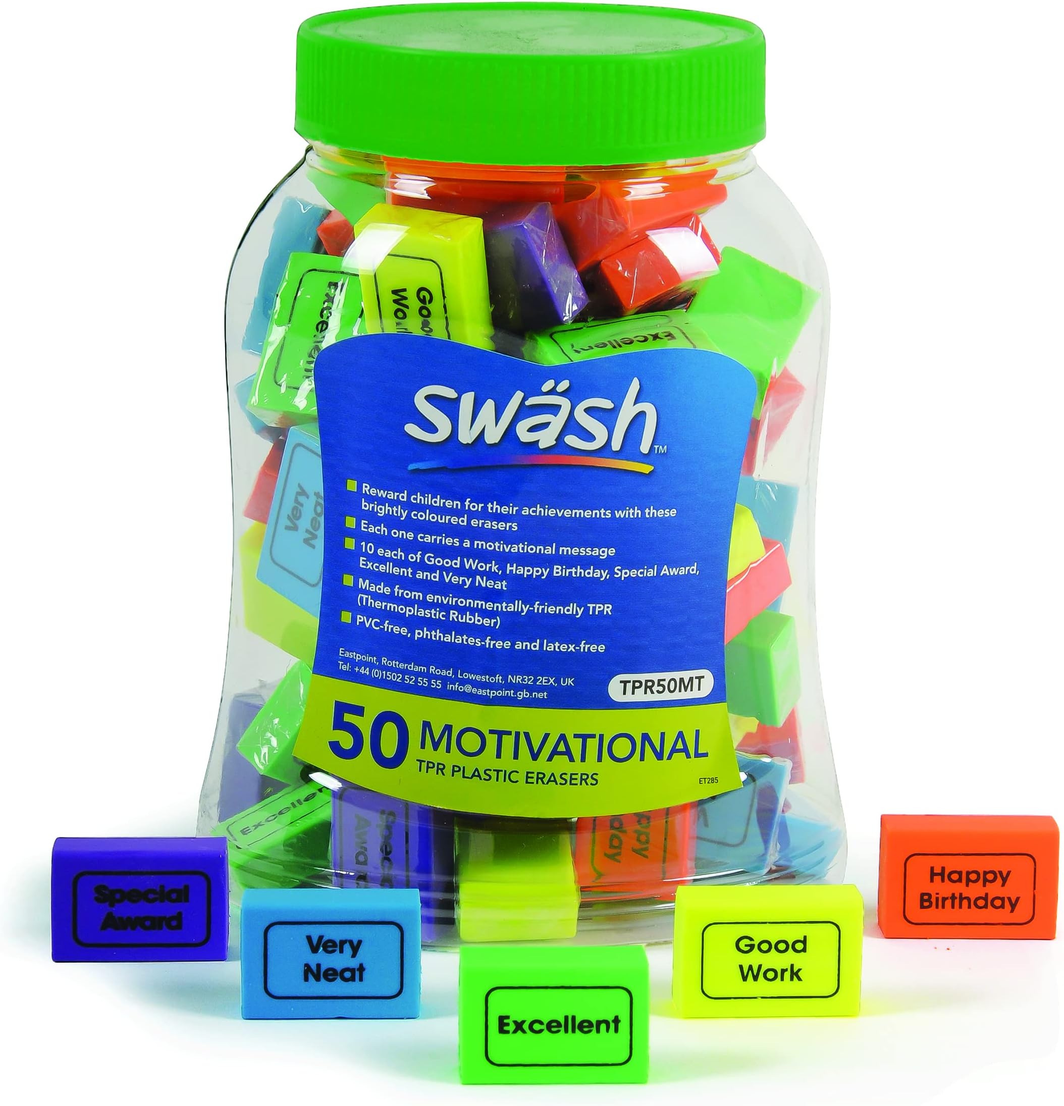 Swash Motivational Messages Eraser 50-Pieces in Tub