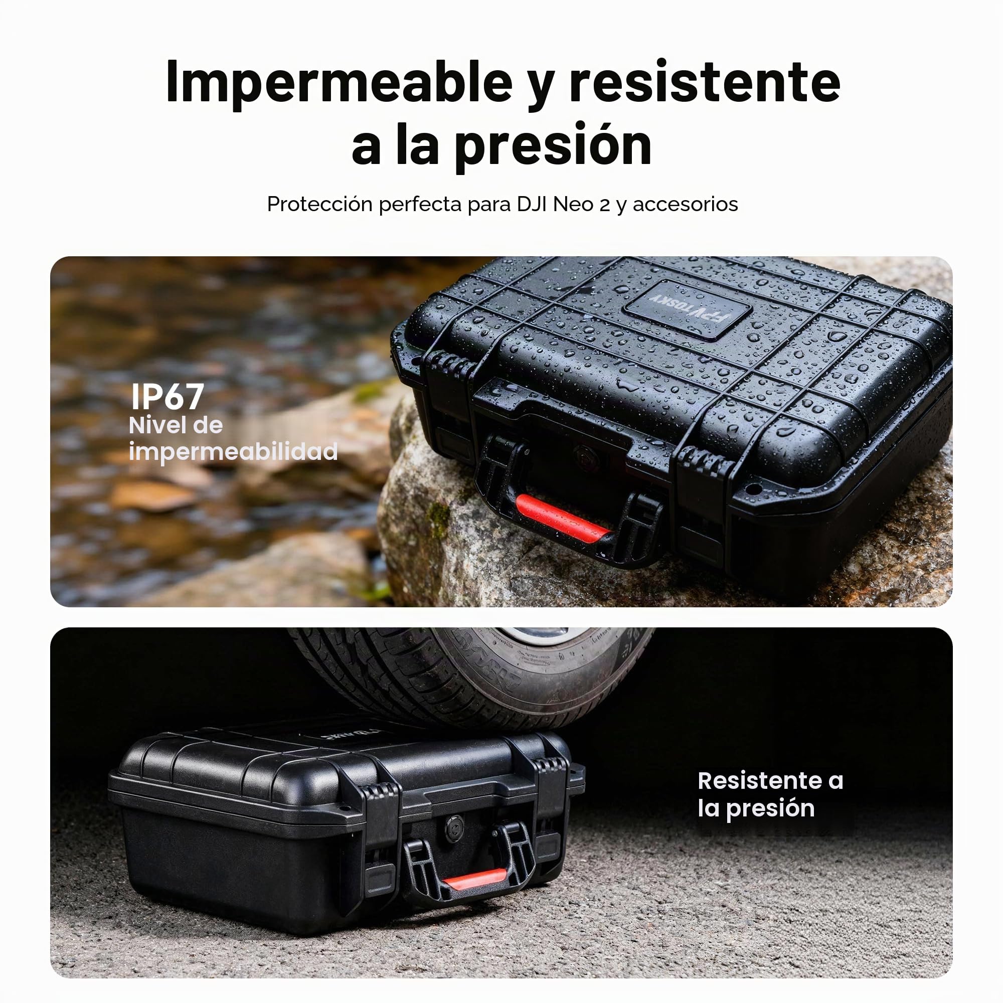 FPVtosky Maleta Rígida para dji Neo 2, Goggles N3, RC N3, RC Motion 3 | Cabe Cargador y 6 Baterías, Resistente, Impermeable, Carcasa ABS rígida + Espuma EVA a Medida. Protección Total.