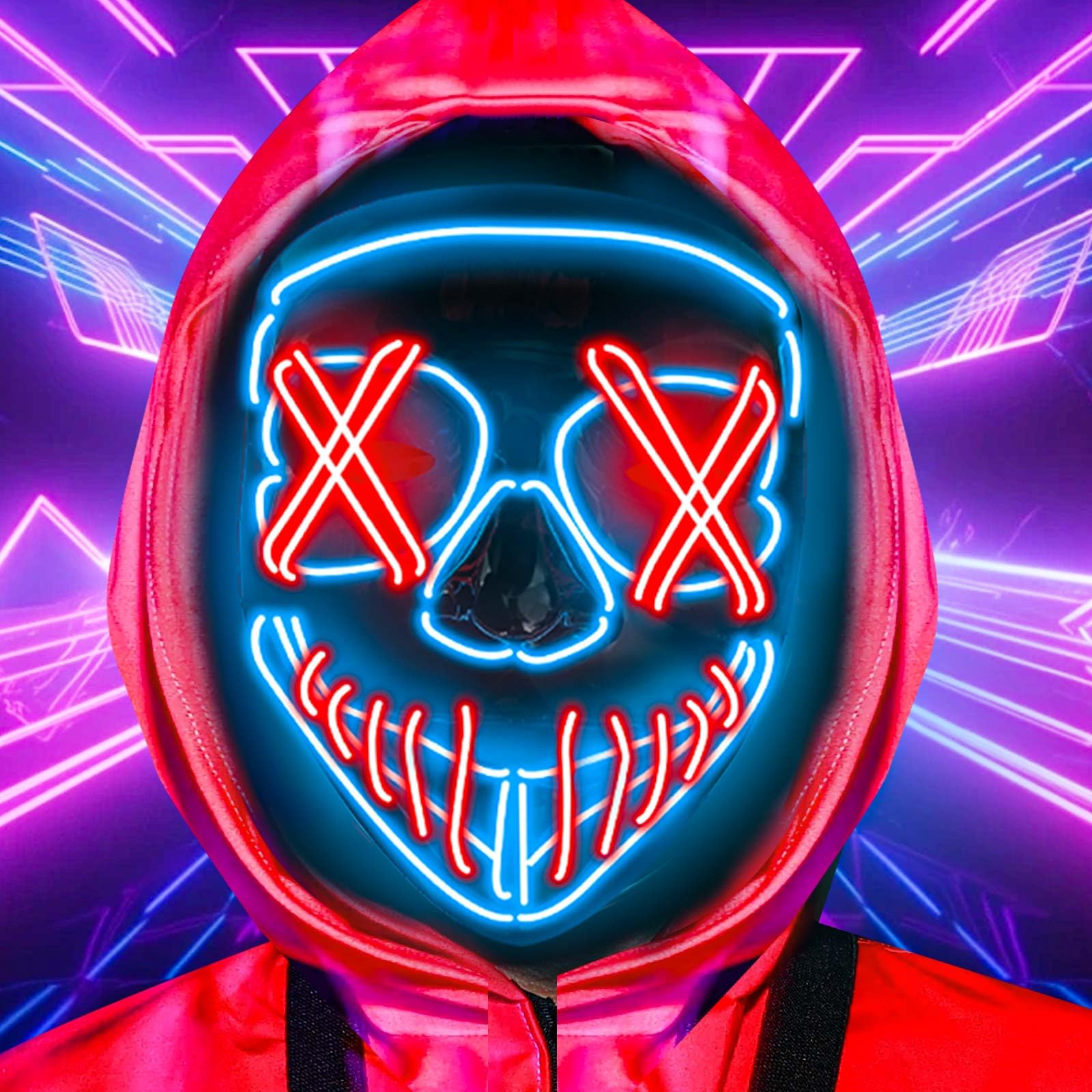 Halloween LED Purge Mask for Adults Scary Light Up Mask for Men Women Cosplay Costume Masquerade Parties Gift