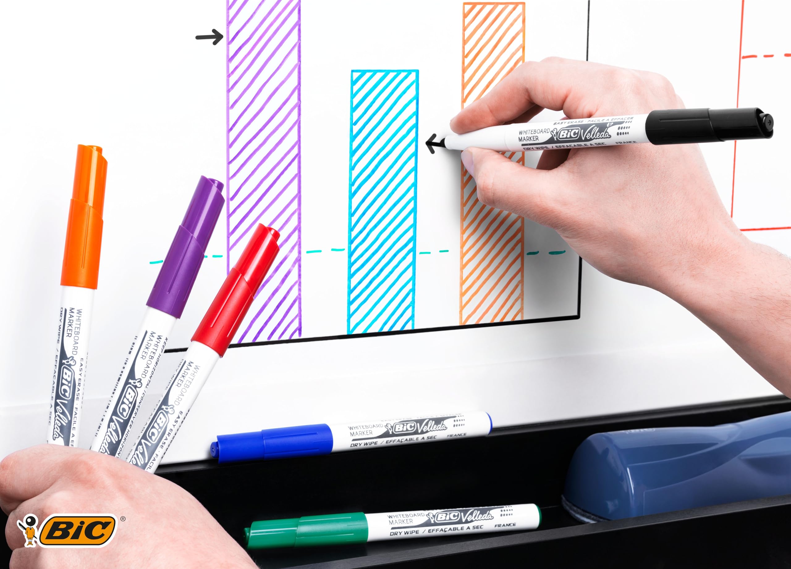 BIC Velleda Marcatori Cancellabili Pennarelli per Lavagna Punta Media 1.4mm Confezione da 12 Nero