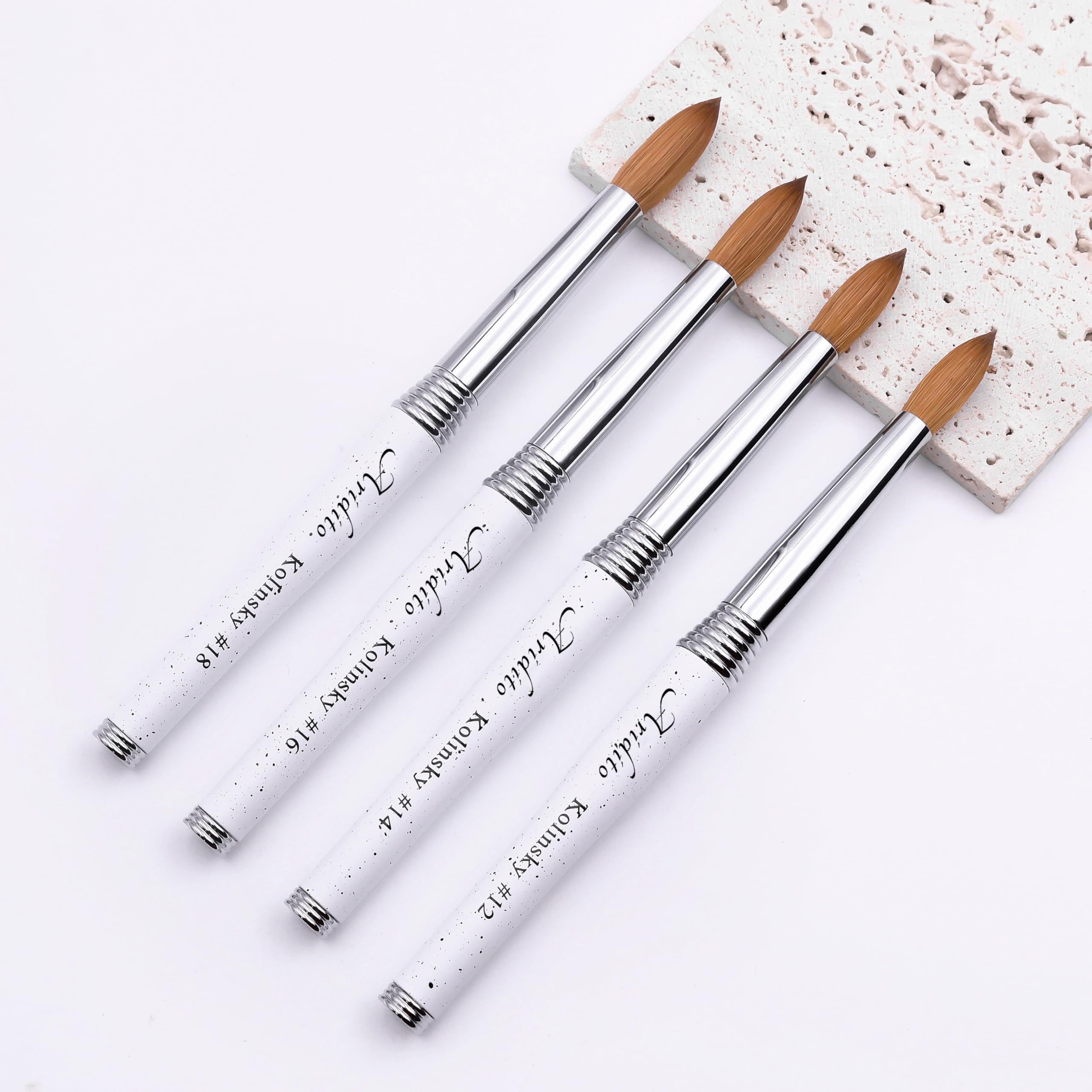 Kolinsky - Pincel acrílico de cabeza redonda 100 % puro, mango de metal blanco para manicura profesional, salón en casa (#8#10#12#14#16#18) (Blanco, #16)