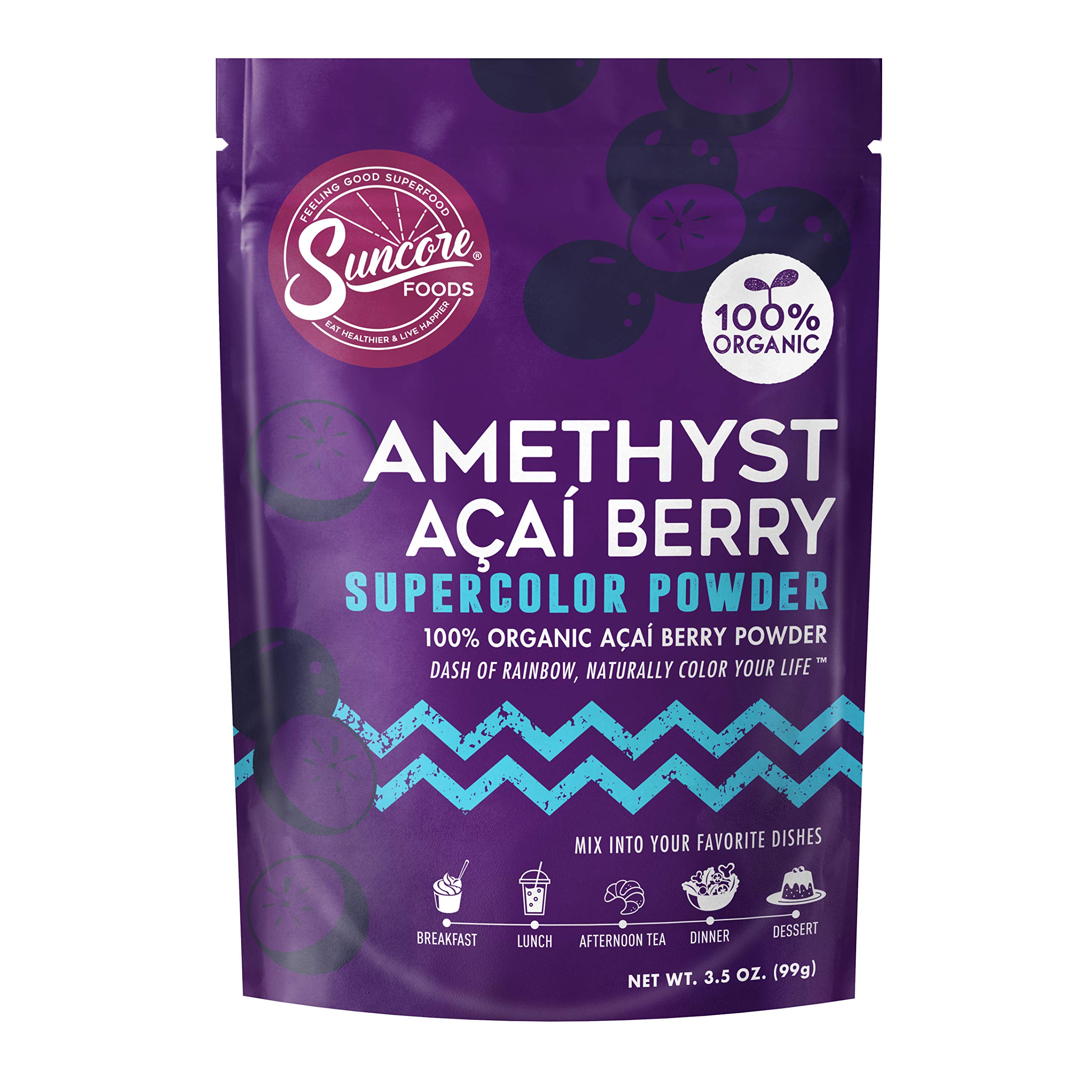 Suncore Foods Organic Amethyst Acai Berry Powder, Blue & Purple Food Coloring Powder, Gluten-Free, Non-GMO, Organic, 3.5oz (1 Pack)