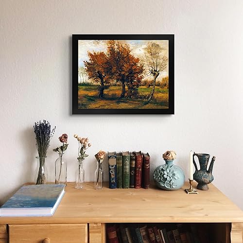 Miniatura 3 de Paisaje otoñal de cabaña perdida con cuatro árboles de Vincent Van Gogh  Impresión enmarañada en marco plano negro  Reproducción de pinturas de