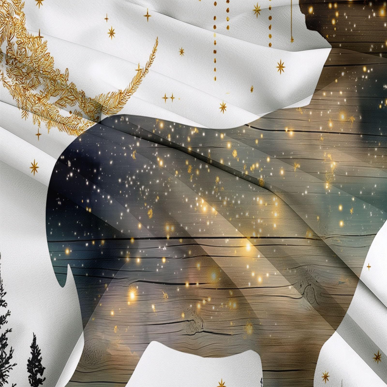 Pościel 240 x 220 cm, retro, jeleń, sosna, biała, poszewka na kołdrę z mikrofibry, z zamkiem błyskawicznym, 3-częściowy, 2 poszewki na poduszkę 80 x 80 cm, dla dzieci i nastolatków – łatwa w