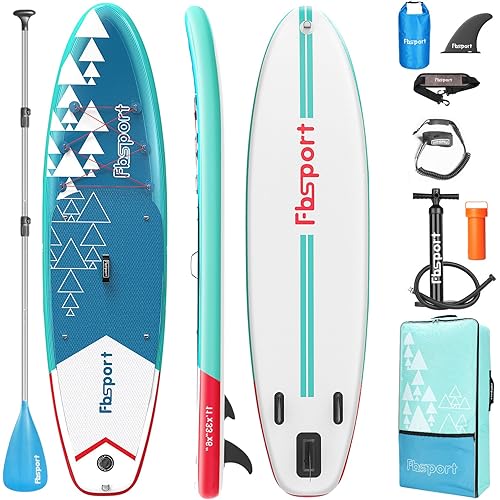 FBSPORT 11' Premium Stand Up Paddle Board, Yoga Board with SUP Accessories & Carry Bag | Wide Stance, Surf Control, Non-Slip Deck, Leash, Paddle and Pump for Youth & Adult