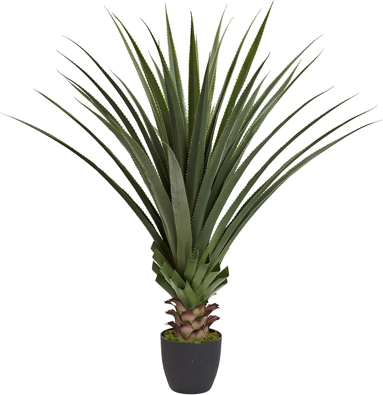 Planta de agave artificial con púas Nearly Natural de 4 pies con maceta para vivero | Vegetación suculenta sintética, hojas puntiagudas realistas, decoración interior inspirada en el desierto