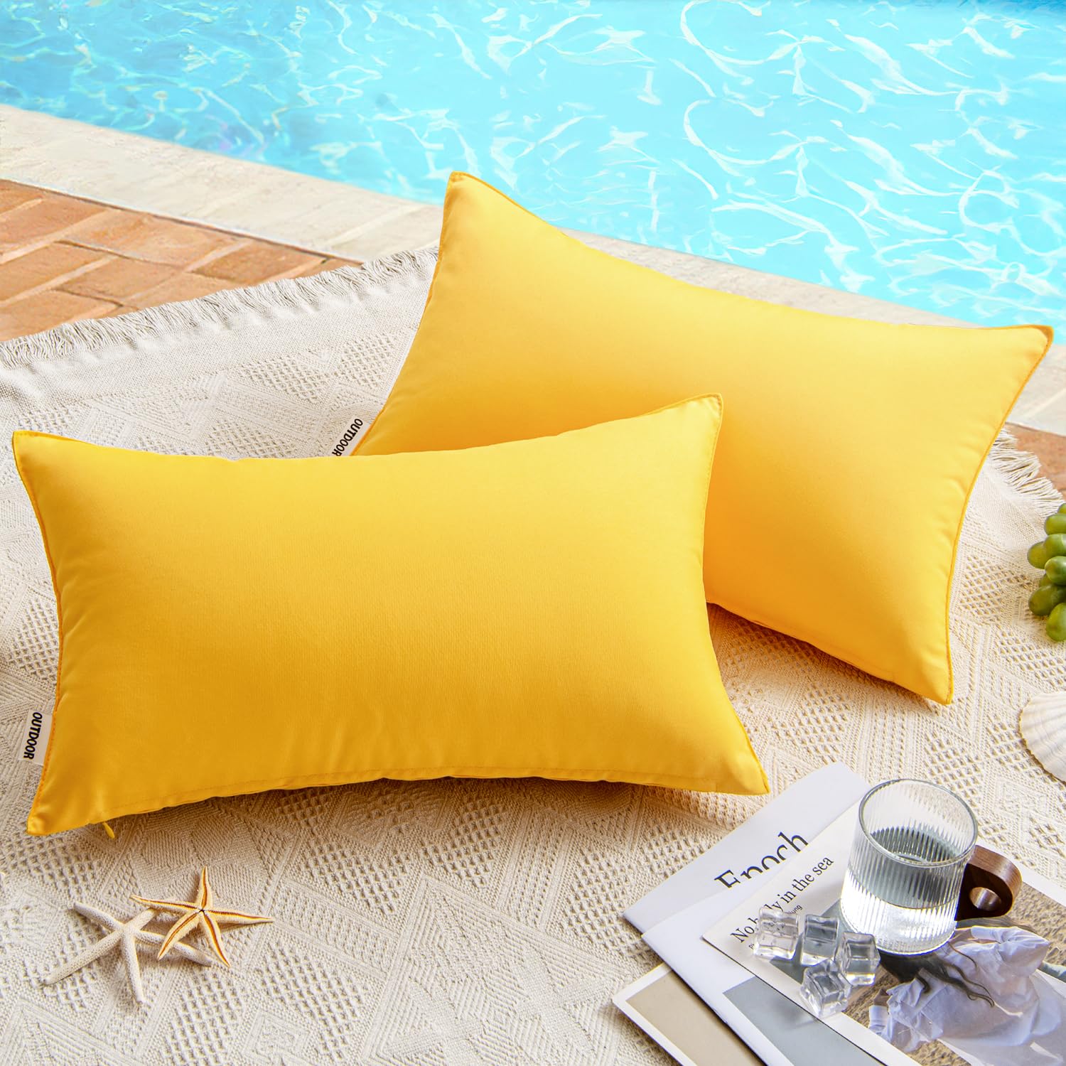 MIULEE Pack of 2 Decorative Outdoor Waterproof Pillow Covers Rectangular Garden Cushion Sham Throw Pillowcase Summer Shell for Patio Tent Couch 12x20