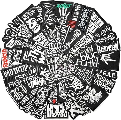 50 parches de banda de rock, parches punk, parches de metal pesado para chaquetas, bordado, música, insignias hippie, calcomanías para ropa,
