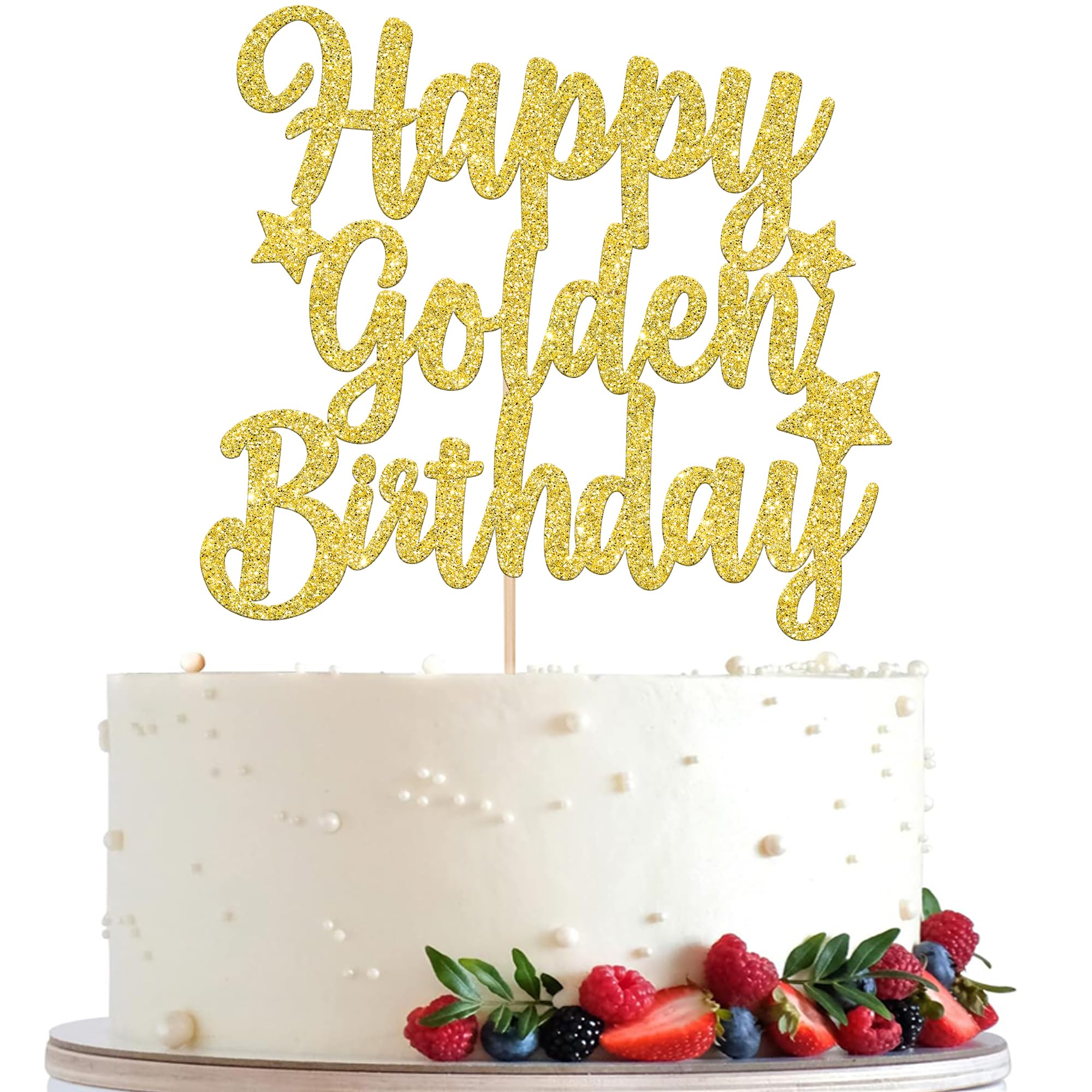 Rsstarxi 1 Pack Happy Golden Birthday Cake Topper Glitter Golden Birthday Party Cake Decoration 14th 16th 18th 30th 50th 60th Birthday Cake Picks for