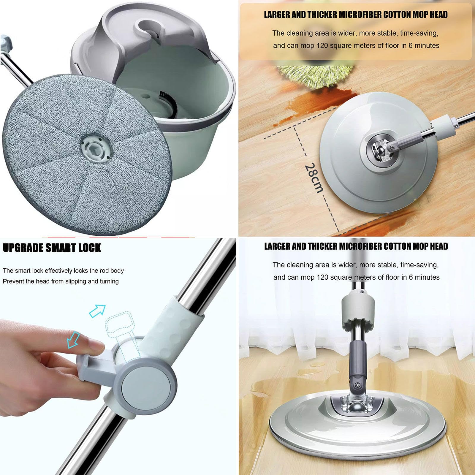 Juego de fregona y cubo giratorios, fregona de limpieza de suelos con escurridor manos libres, fregona y cubo de microfibra para suelo plano, sistema de cubo de fregona autoescurrido para azulejos de