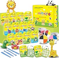 HTPREC Air Dry Clay Kit for Kids: 12 Animals Theme Packs with Tools & Tutorials, Ultra Soft Mess-Free Non-Toxic Clay Crafts, Party Favors Gift Ages 3+