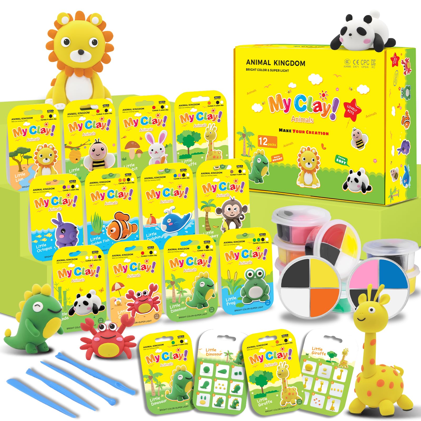 Air Dry Clay for Kids Air Clay Art Kits 12 Box Animals Theme Air Dry Modeling Clay Kit w/Sculpting Tools&amp; Step-by-Step Tutorials,Ultra Soft Non-Sticky,Craft Party Favors Clay Toy Gift for Boys Girls