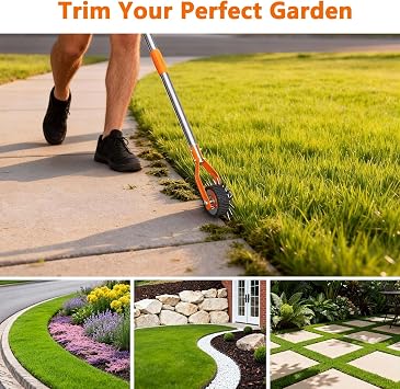 Edger Lawn Tool - 170cm Wheel Rotary Lawn Edger with Adjustable Stainless Steel Handle, Grass Edge Trimmer for Sidewalks, Driveways & Landscaping (Orange)