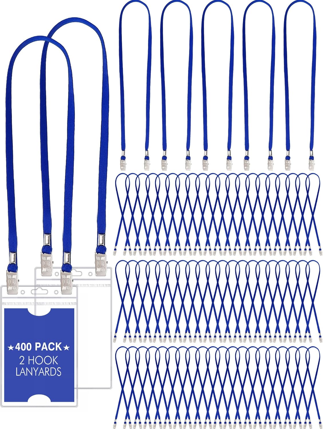 Patelai 400 Pack Double Clip Lanyards Bulk Face Mask Lanyard Twist Free 2 Hook Design Adjustable Badge Neck Strap for ID Name Badge Holder Back to School Conference Office Class Essential (Blue)