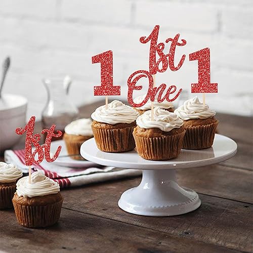 Miniatura 6 de 24 piezas de decoración para cupcakes con purpurina para primer cumpleaños, número 1, decoración de pastel para baby shower, niños, primer