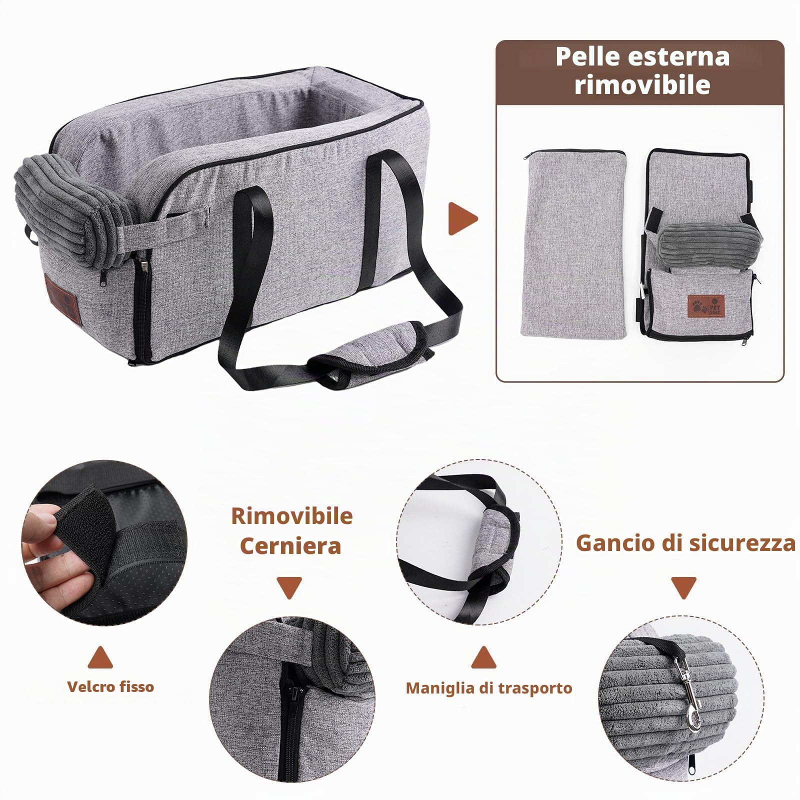Seggiolino auto per cani di piccola taglia Seggiolino per auto per animali domestici di piccola taglia fino a 3 kg Console centrale Cani e Gatti Seggiolino auto adatto per auto casa e viaggi