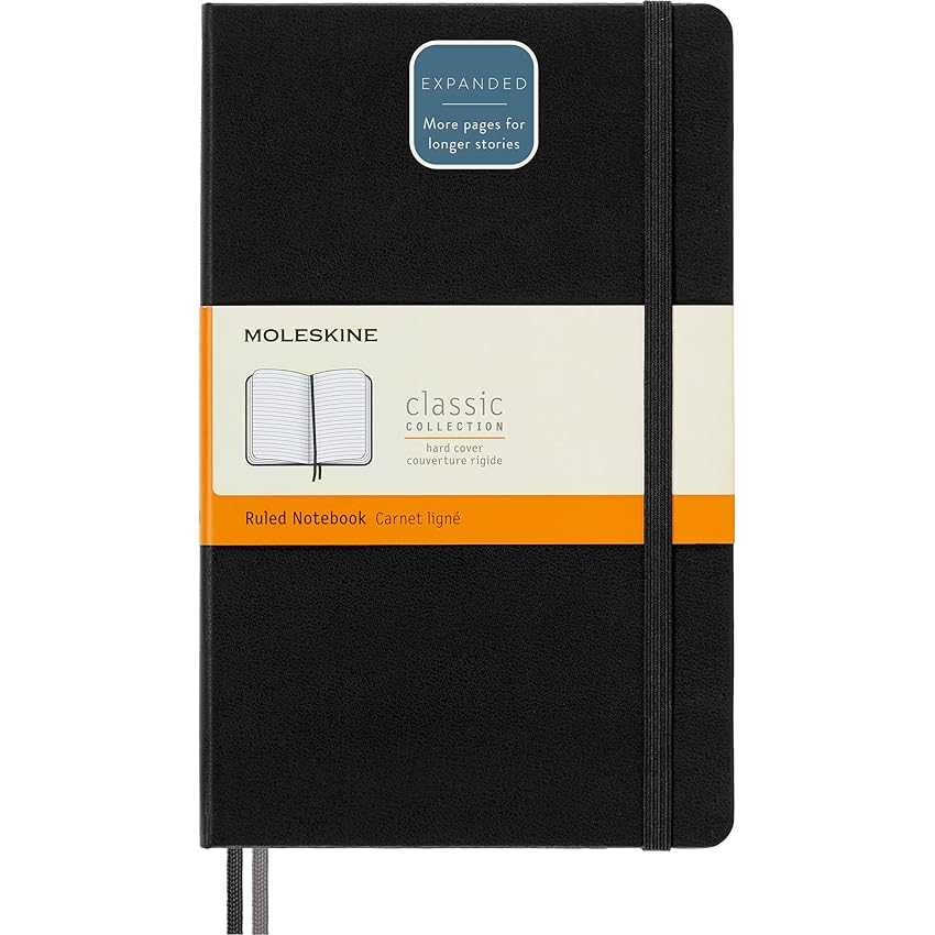Immagine del prodotto Moleskine Classic Notebook Expanded, Taccuino a Righe, Copertina Rigida e Chiusura ad Elastico, Formato Large 13 x 21 cm, Colore Nero, 400 Pagine
