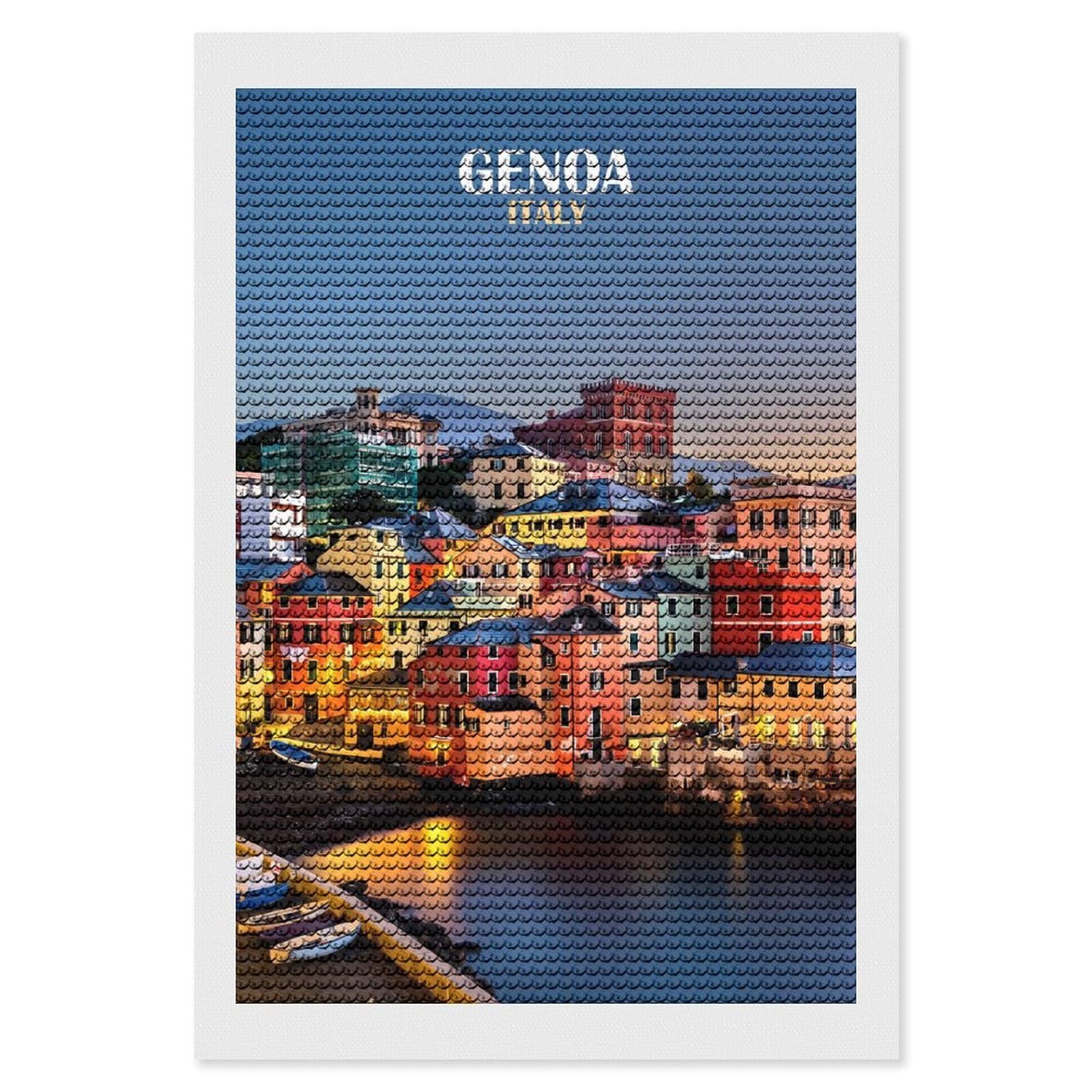 Junmoney Genoa, Italy at Dusk Diamond Art Canvas 8"x12", Decorate Your Room, Mindful Craft Activity, Cosy Home Accent, Thoughtful Handmade Gift