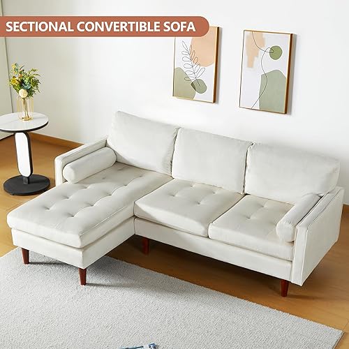 Miniatura 8 de wirrytor Sofá modular convertible, sofá convertible tapizado de terciopelo en forma de L con diván, moderno sofá modular de 3 asientos para sala de
