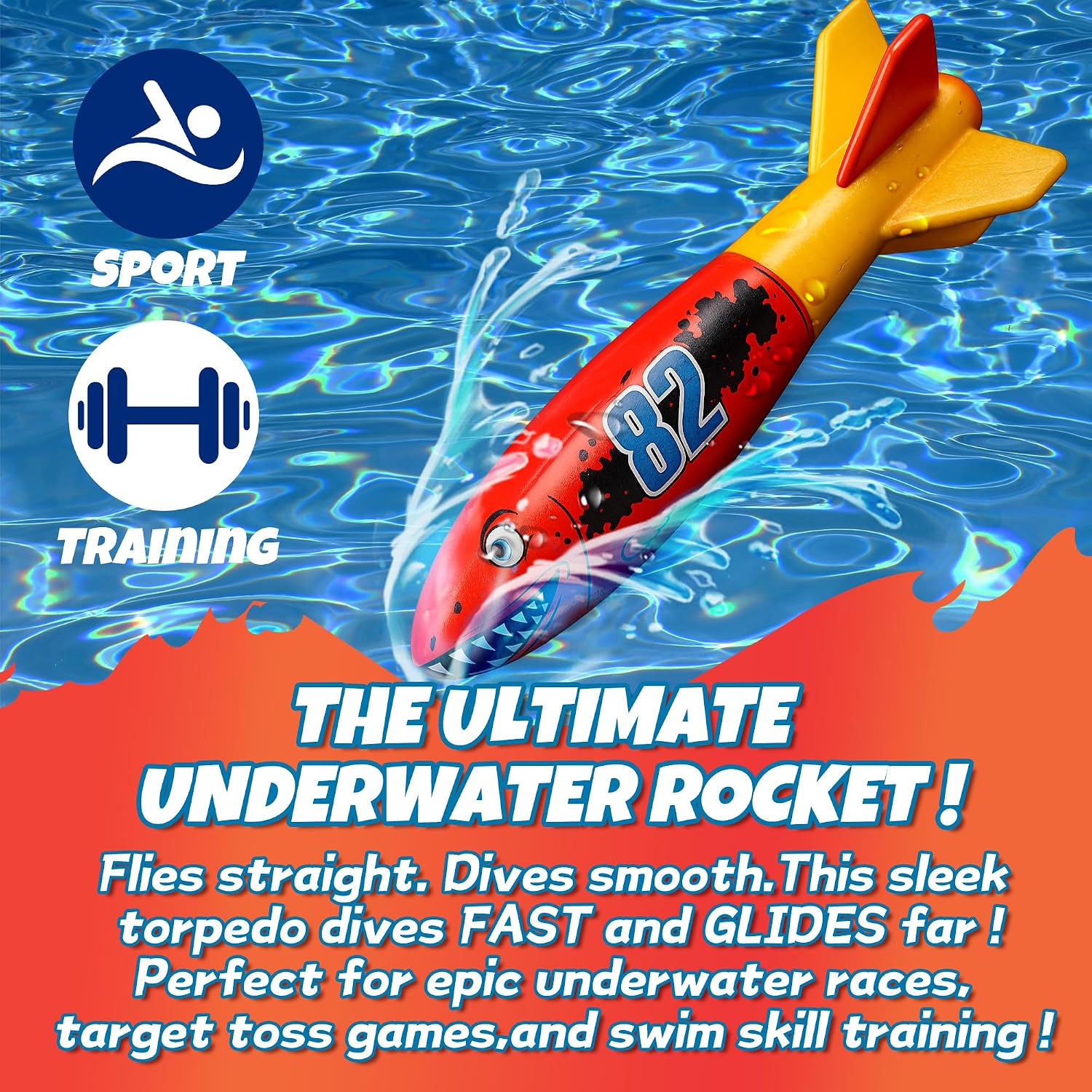 4 Pieces Torpedo Shark Diving Toys for Kids Water Toys Outdoor Colorful Swimming Toy Sinking Throwing Torpedo for Kids Gift Summer Swimming Diving Training