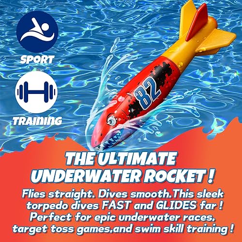 Miniatura 2 de 4 piezas Torpedo tiburón buceo juguetes para niños juguetes de agua al aire libre colorido juguete de natación hundimiento lanzar torpedo para niños