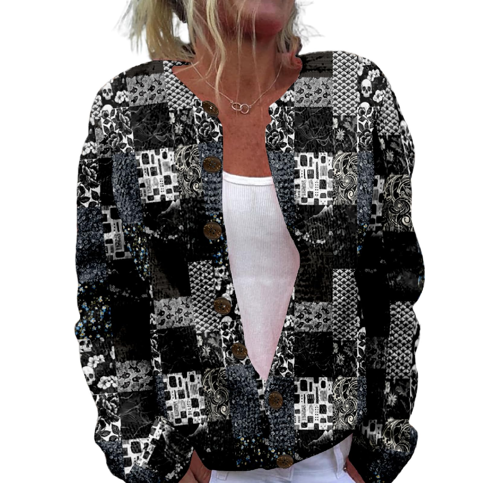 - Patchwork Fashion Sweaters for Women Fall Warm Button Sweaters Classic Casual Work Holiday Knit Sweater Jackets