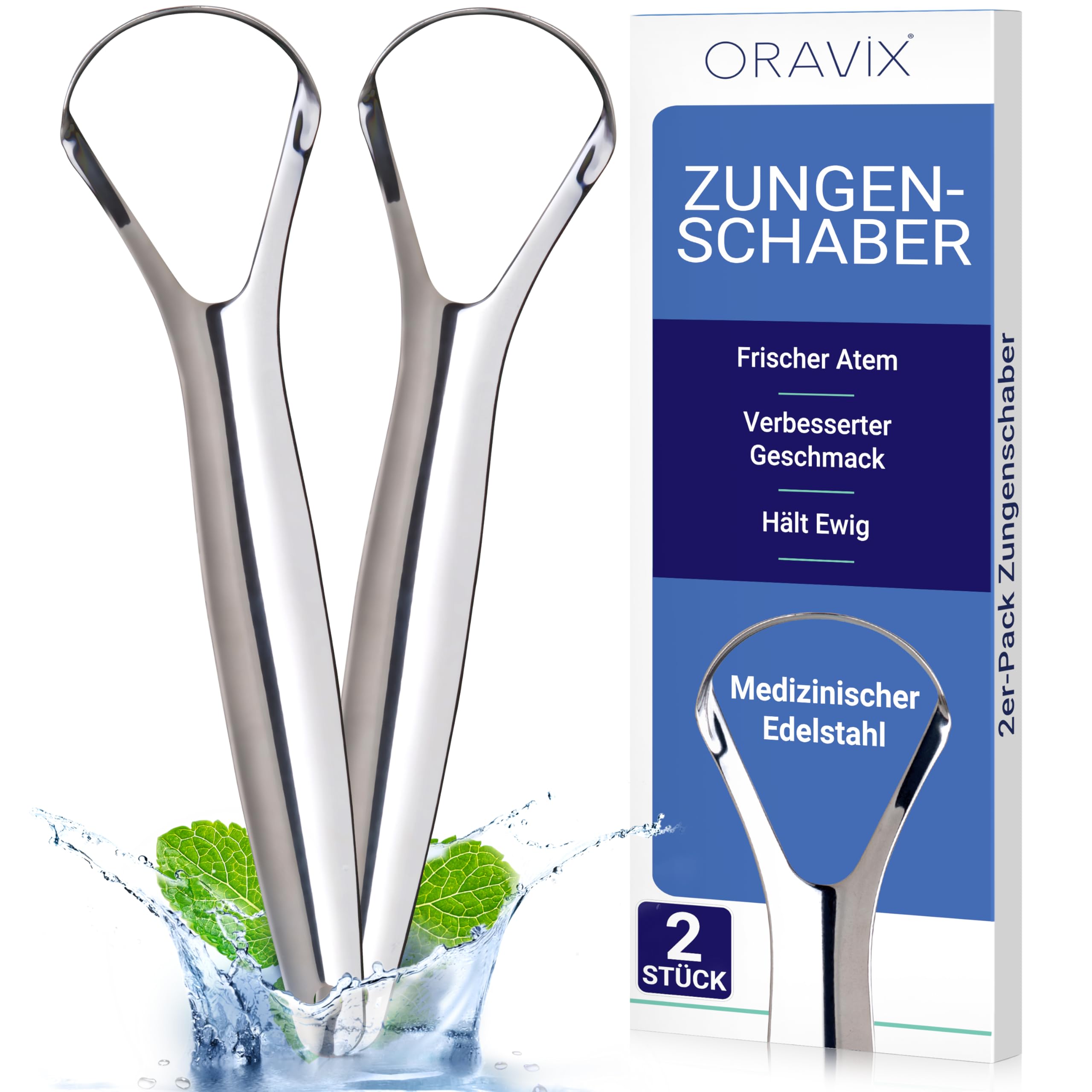 Zungenschaber Edelstahl | Zungenreiniger Set | Zungenputzer | Zungenbürste aus Edelstahl | Zungenkratzer aus Edelstahl | Tongue Scraper | Zungenreiniger Edelstahl | ORAVIX