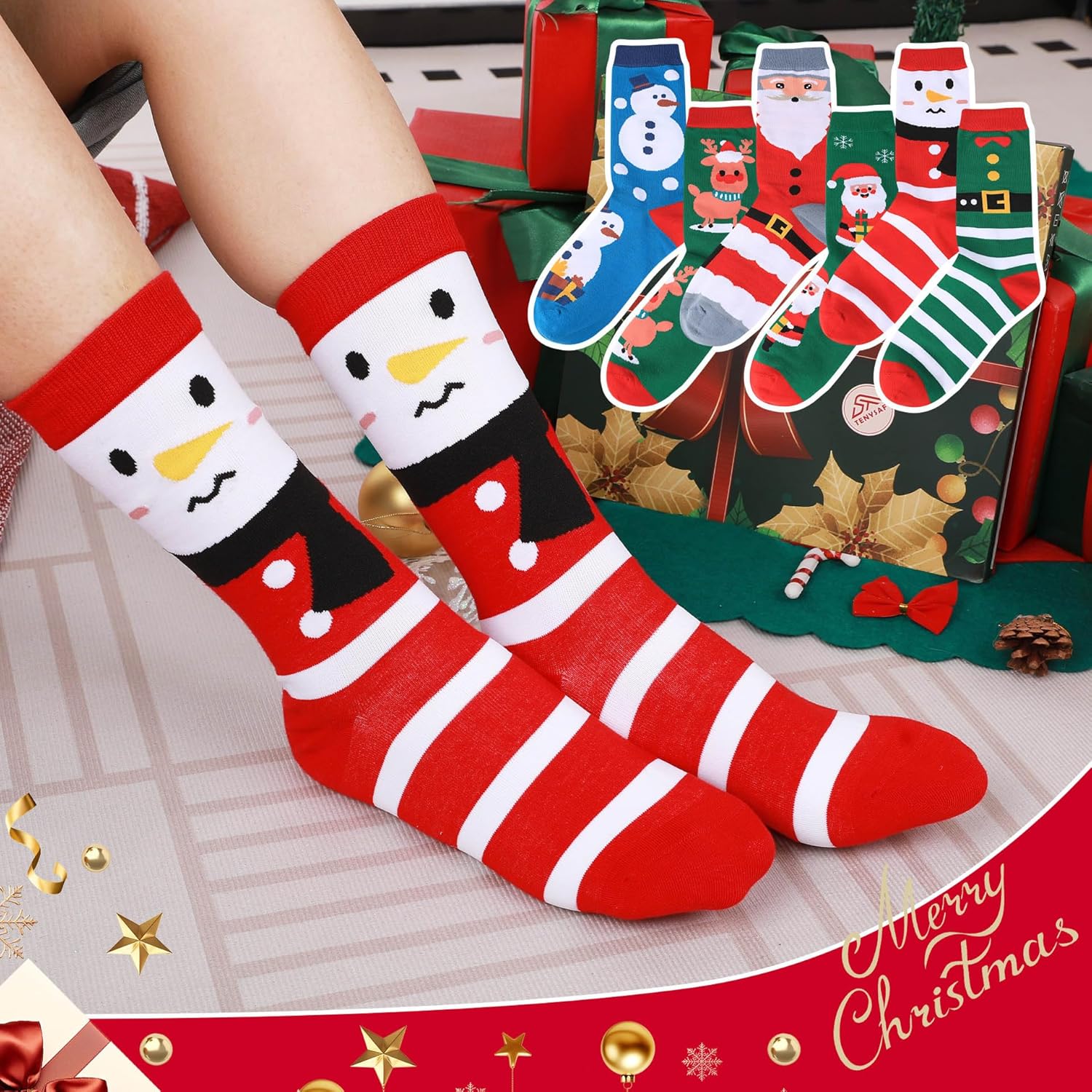 Women Christmas Socks Funny Crew Sock for Female Colorful Novelty Patterned Xmas Socks 6 Pack US 6-11 - Image 2