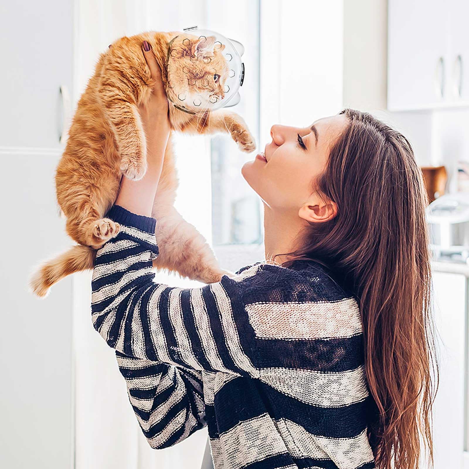 PETCUTE Bozales para Gatos,Bozales Transpirables Antimordida para Gatitos,Cabeza Transparente Protectora para Mascotas con Doble Cerradura,Casco de Burbujas para Gatos,Baño, Grooming o Corte de Uñas