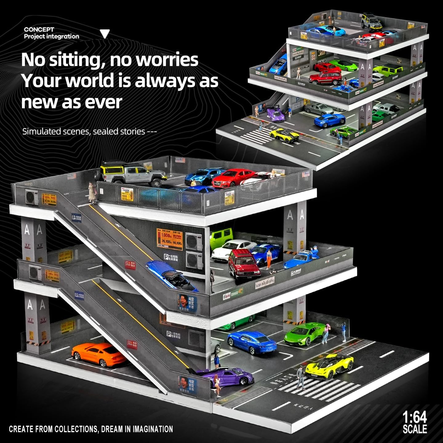 1:64 Scale car Model Display Stand. Die-cast car Display Cabinet Suitable for Hot Wheels, Matchbox, and Similar Vehicles.（Japanese-Style Setting） (Gray-Green)