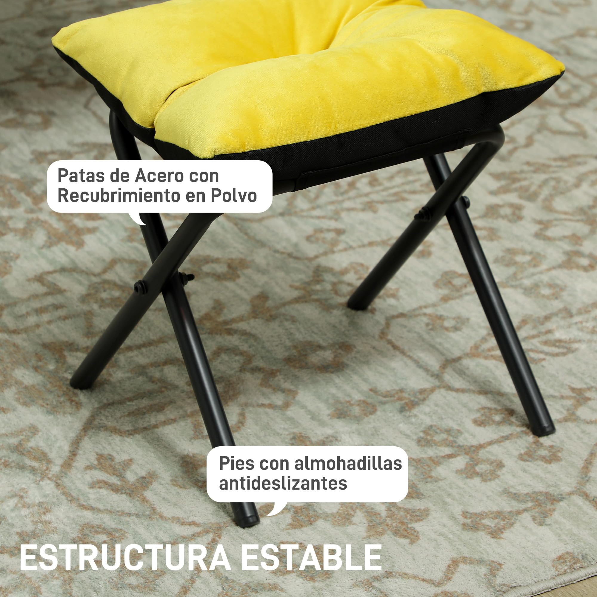 HOMCOM Sillón de Salón con Reposapiés Sillón de Relax Butaca para Dormitorio con Bolsillos Laterales y Patas de Acero para Sala de Estar Amarillo