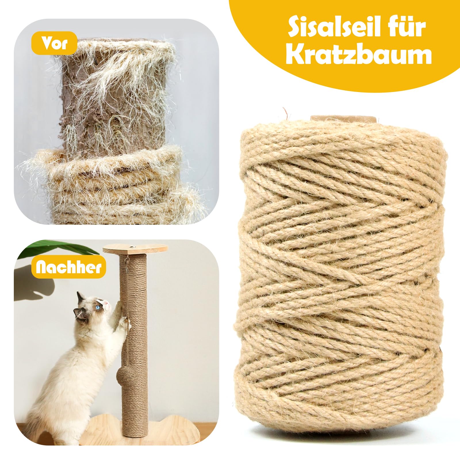 100m Natural Sisal Rope for Cat Scratching Posts - 5mm Thick, Durable & Eco-Friendly, 5mm,100m - Image 3