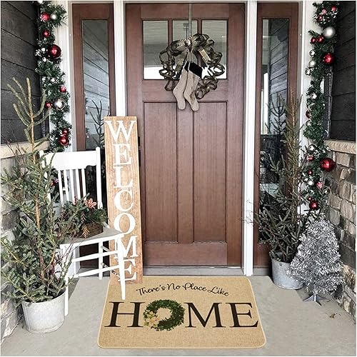 Miniatura 10 de Tapetes de bienvenida para puerta delantera, casa de campo, puerta de casa, con cita rústica, corona, tapete de piso para el hogar, alfombra de