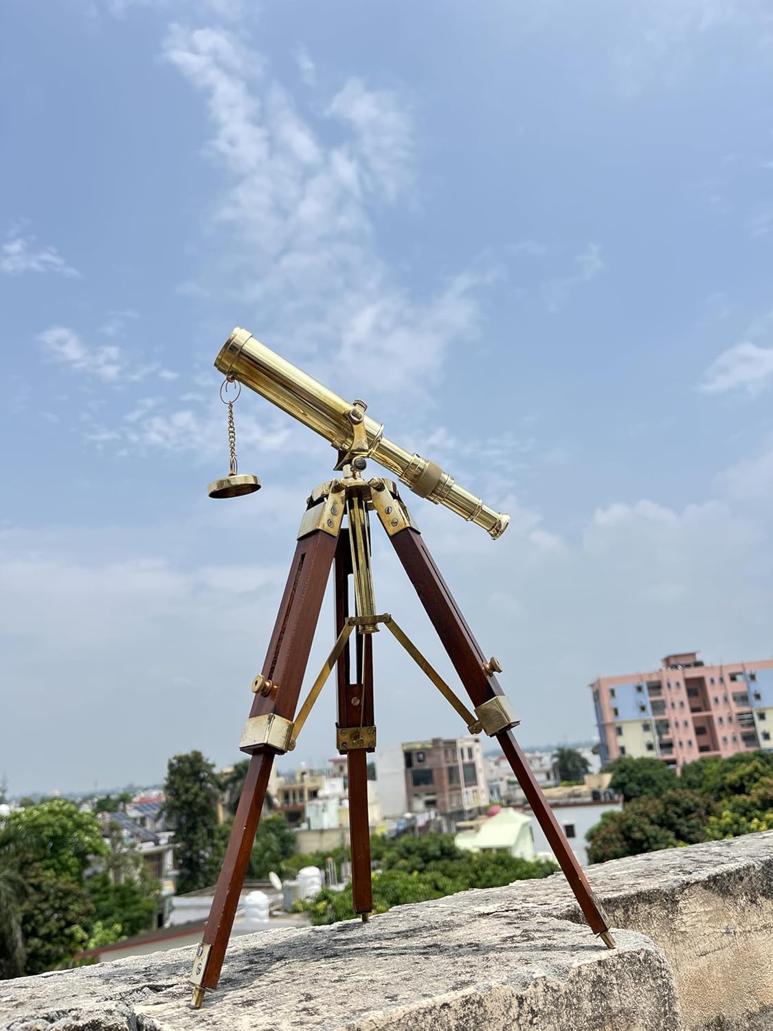 Brass Telescope with Wooden Tripod Stand – Vintage Spyglass Antique Style – Adjustable Brass for Home & Office Décor – Nautical Collectible Gift