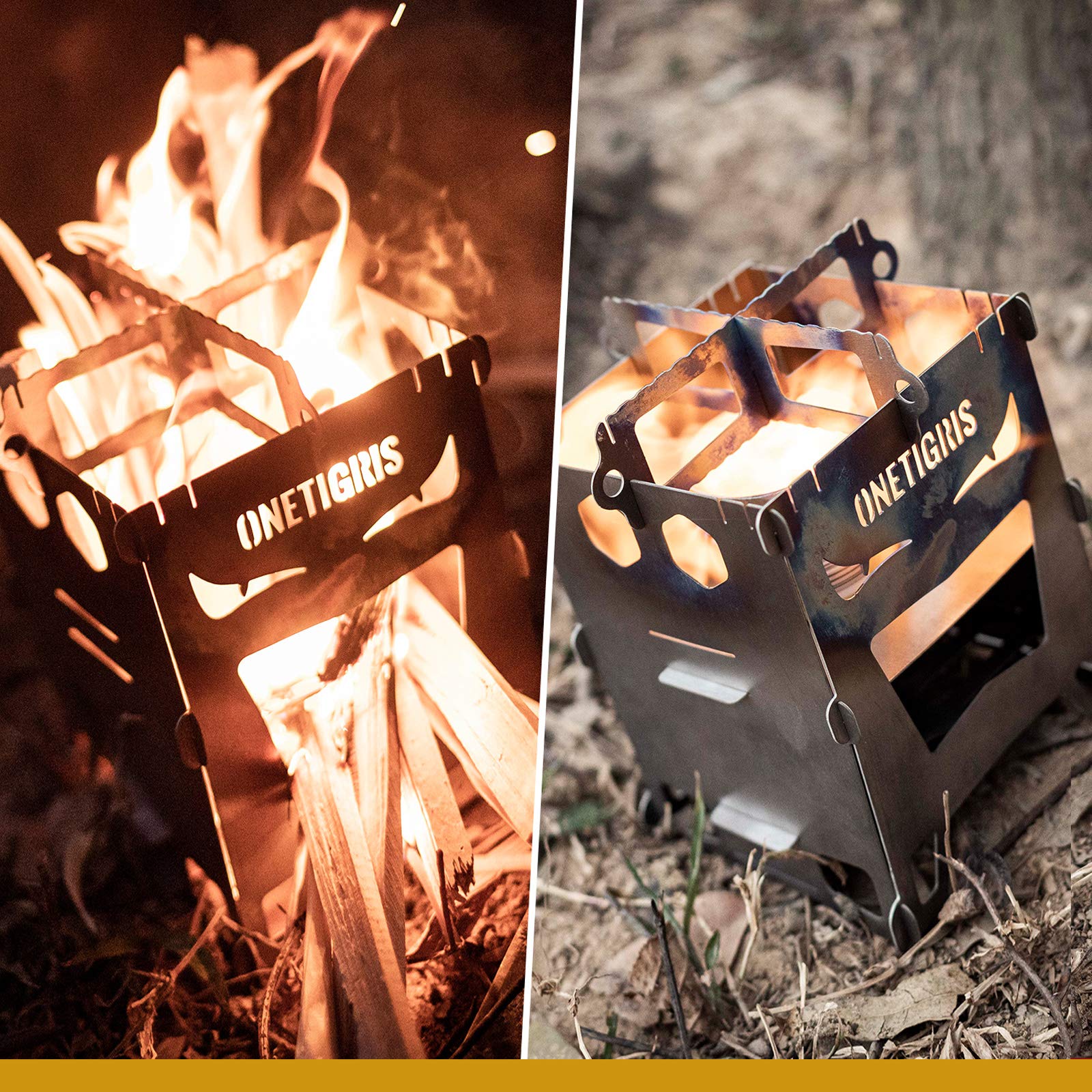 OneTigris ROCUBOID Forno a legna da campeggio portatile in titanio, fornello da campeggio con alcol per escursioni, bus, trekking, outdoor, leggero e pieghevole, custodia inclusa (Titanio)