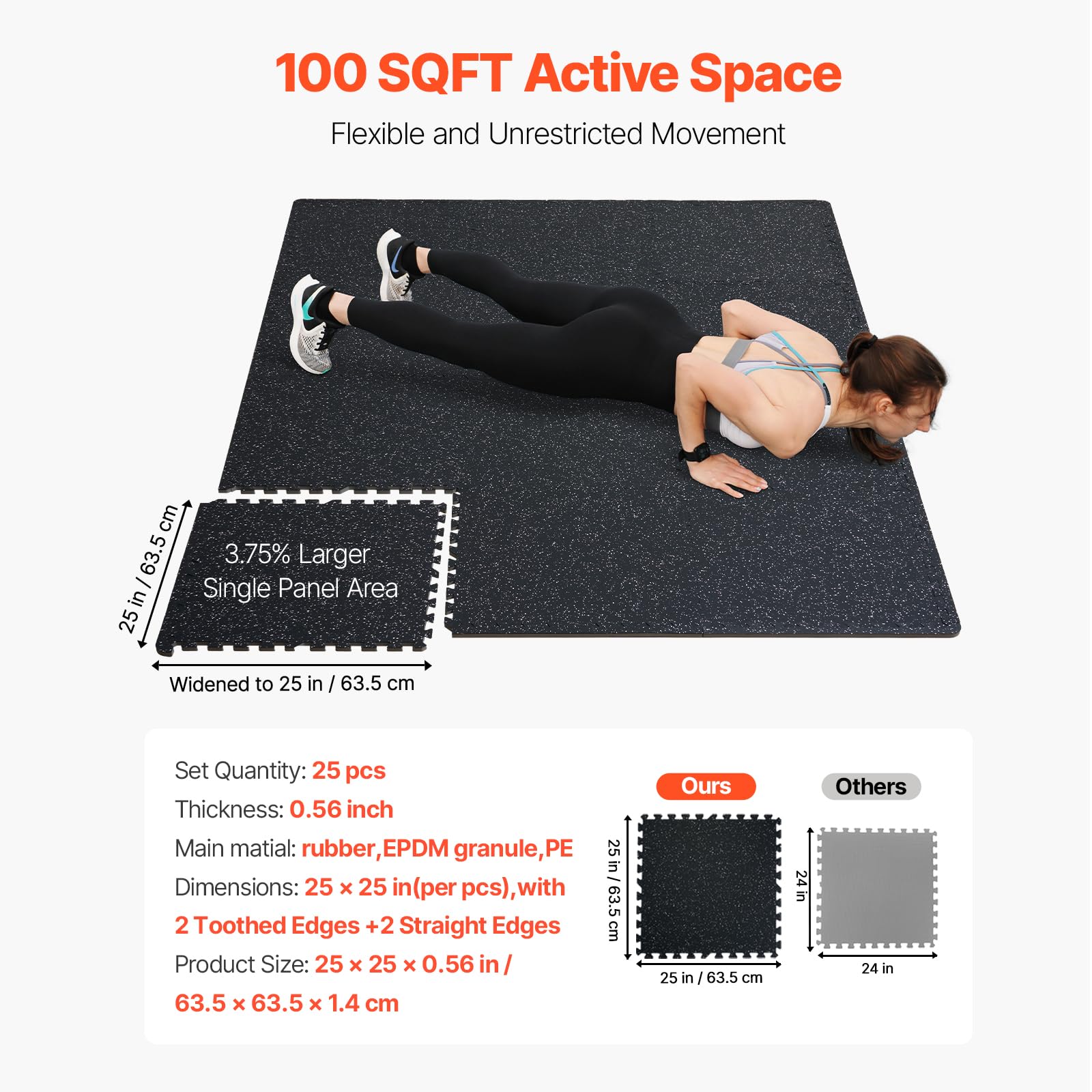 VEVOR Alfombrillas de Gimnasio de 610 x 610 x 14 mm, 25 Baldosas de Goma con Espuma EVA con Una Cobertura de 9,3 m² y Diseño de Rompecabezas Entrelazado para Gimnasio, Hogar, Garaje, Blanco y Negro