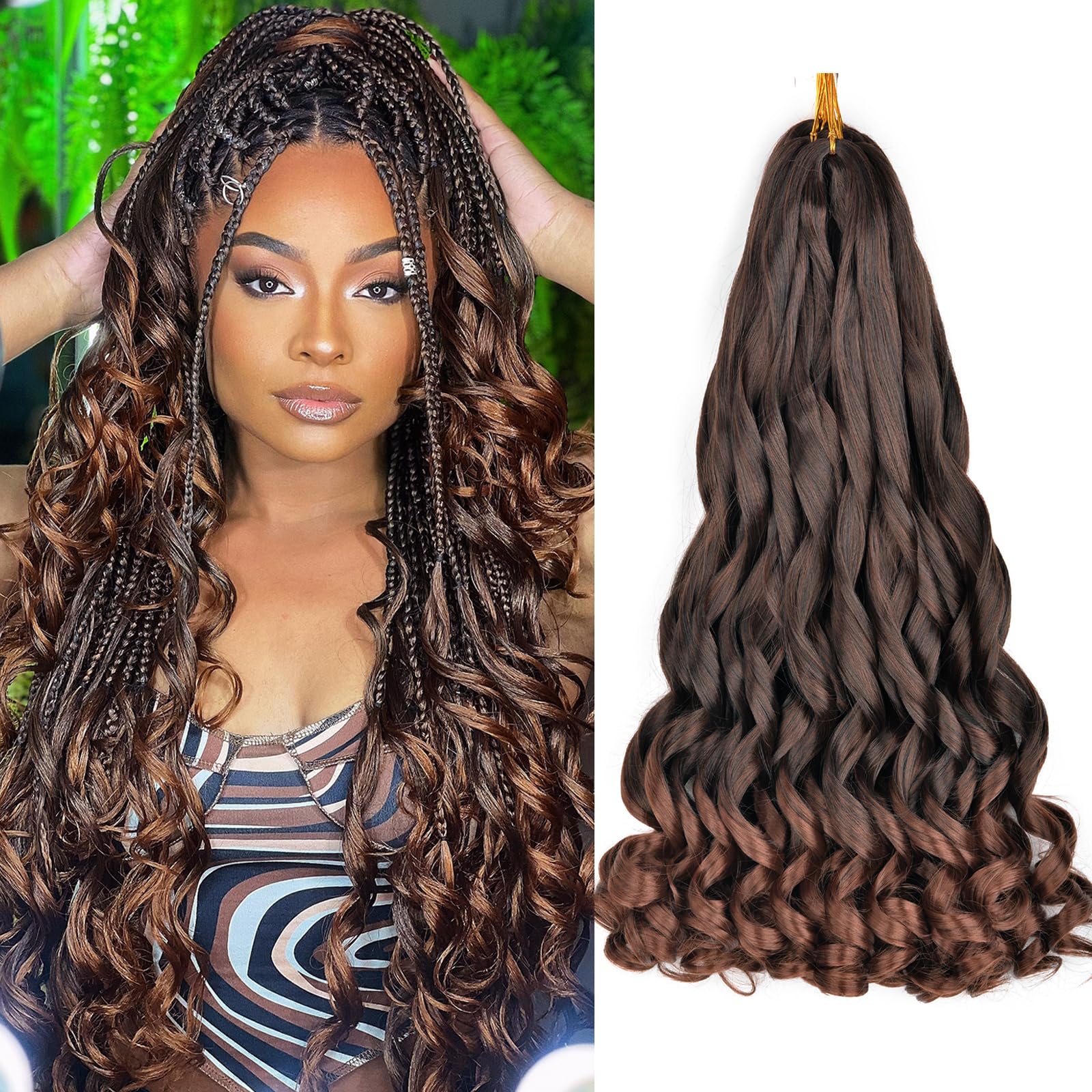 French Curl Braiding Hair 22 Inch Bouncy Pre Stretched Braiding Hair 8 Packs Loose Wavy Long Synthetic Hair Extensions for Black Women (22 inch 8