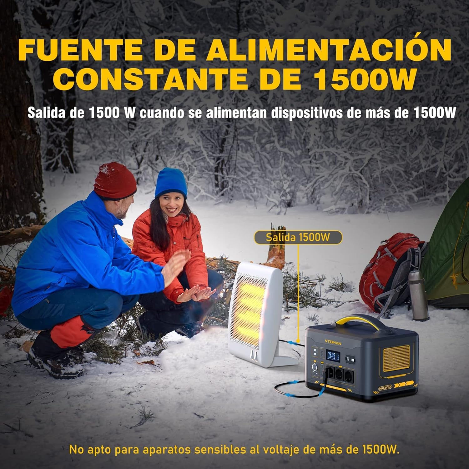 VTOMAN Jump 1500X Estación de Energía Portátil 1500W, 828Wh, USB QC 3.0 | Batería LiFePO4, Generador Solar, Salida dual PD 100W Typ-C, Capacidad Ampliable a 2376Wh para Viajes, Acampar