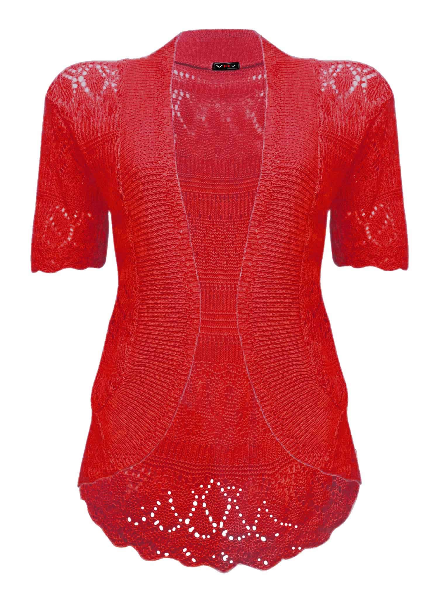 Vr7 Women's Red Bolero Cardigans For Shrugs Light Weight Short Sleeves Knitted Shrug Crochet Lace Cardigan Cotton Summer Kimono Jackets Uk Casual Cropped Bolero For Evening Dress