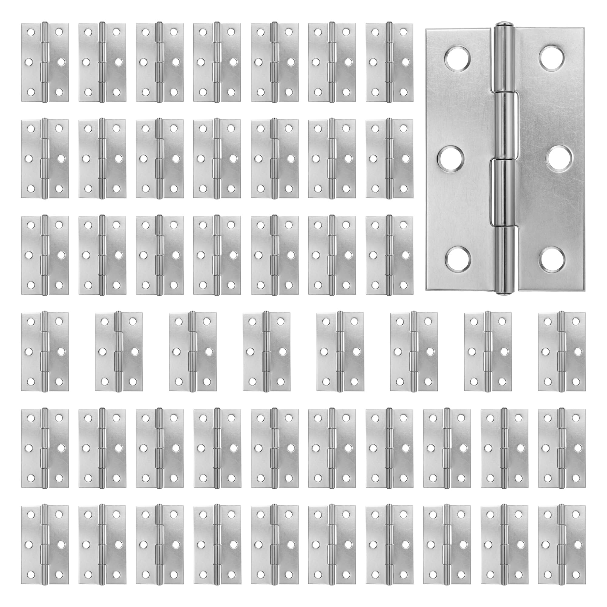 ZEONHAK 60 Pcs Stainless Steel Door Hinges, Silver Folding Butt Hinges for Wood and Furniture, 55mm x 33mm