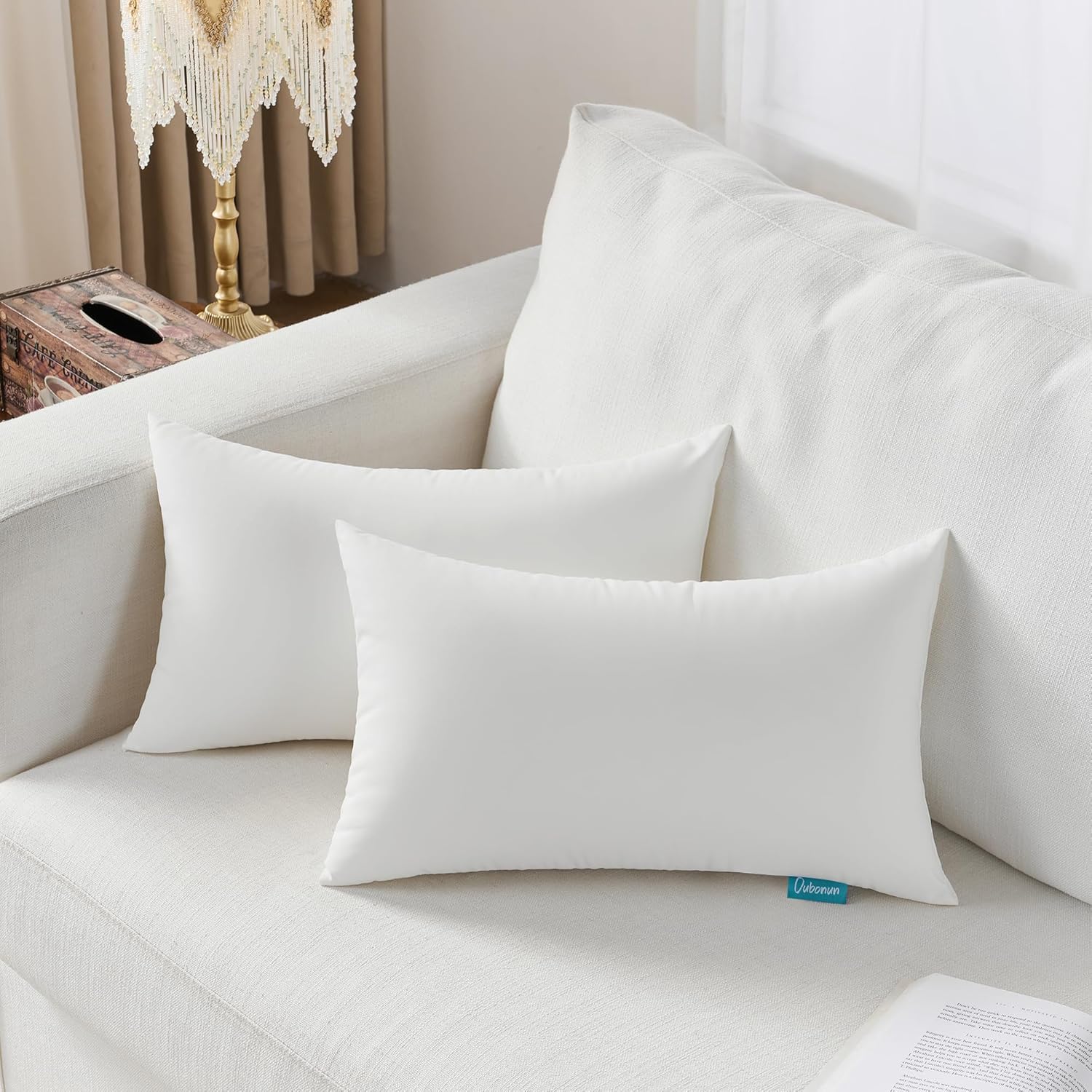 Oubonun 12x20 Waterproof Outdoor Lumbar Pillow Inserts – Set of 2 Firm & Fluffy, Water Resistant Throw Pillows for Patio, Garden, Porch, or Indoor Decorative